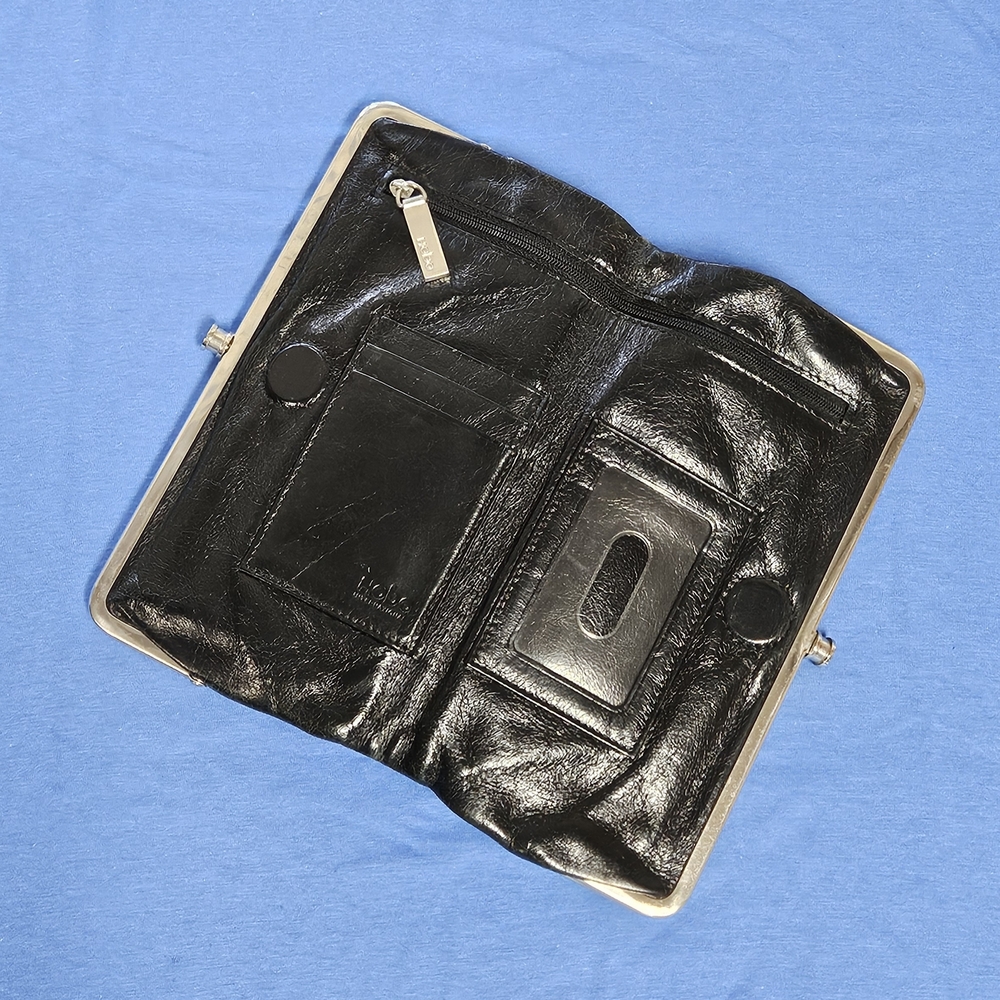 HOBO Black Leather Frame Wallet with ID Window